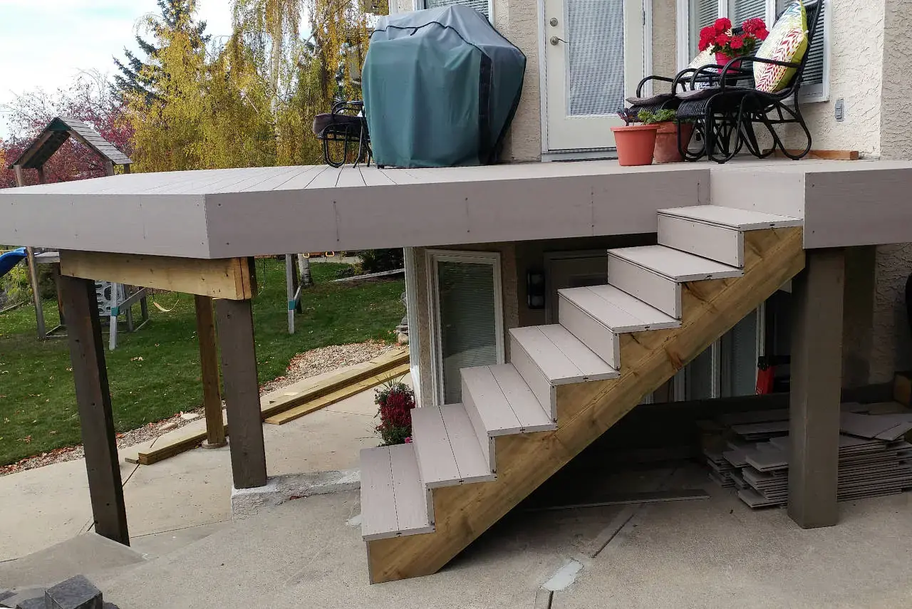 Spacious elevated deck with premium wood finishing and clean lines