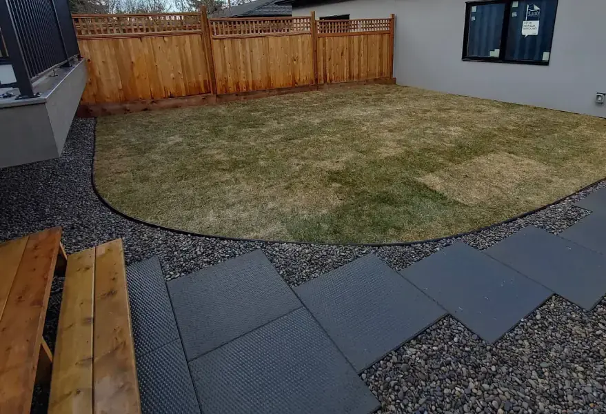 Contemporary stone patio with clean lines and minimalist design