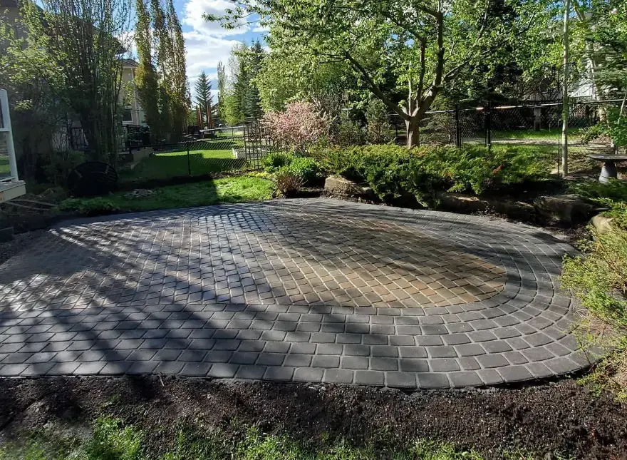 Luxurious stone patio installation with perfectly cut natural stone