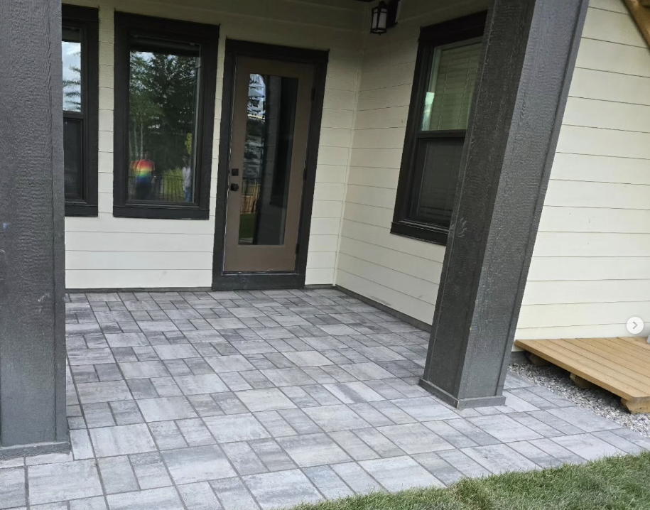 Premium cut stone patio with uniform joints and professional finish