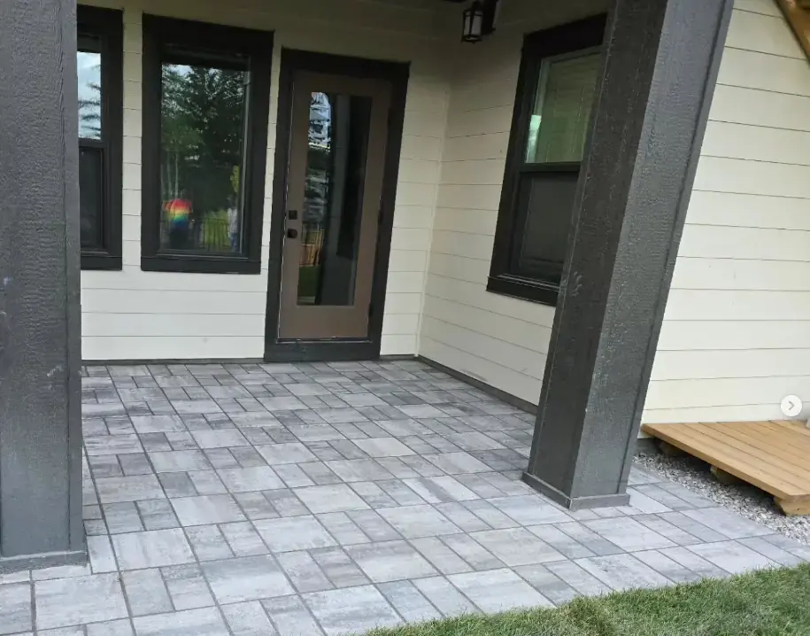 Flagstone patio with irregular edges creating a natural garden aesthetic